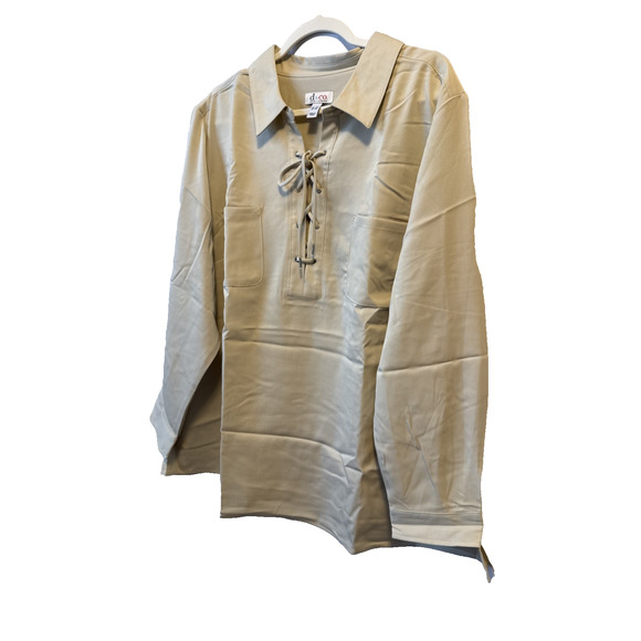 D&Co. Tops - D&Co NEW Women's Plus 3X Stretch Woven Lace up Pullover Shirt Neutral Boho Chic